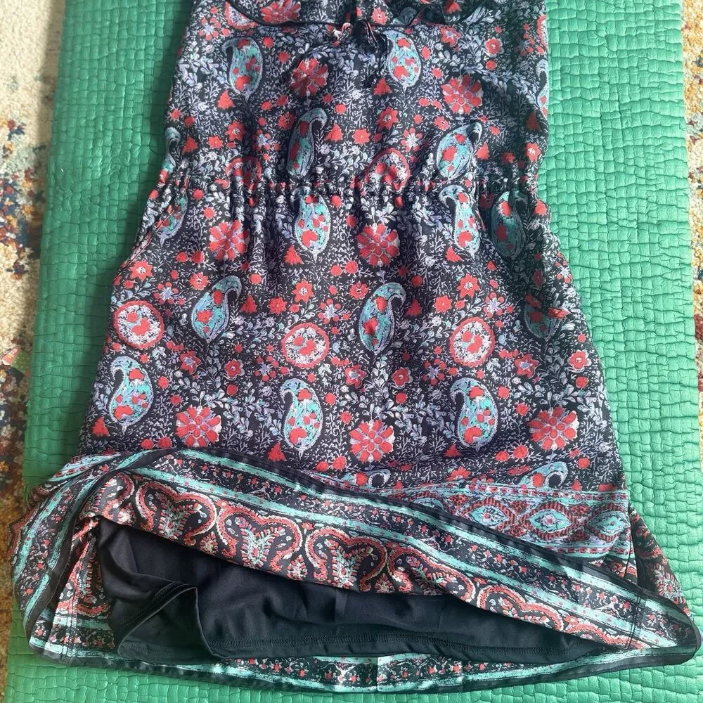 NEW Y2K American Eagle Paisley Midi Dress L Boho Fairy sun dress Pockets ruffle - Picture 8 of 16
